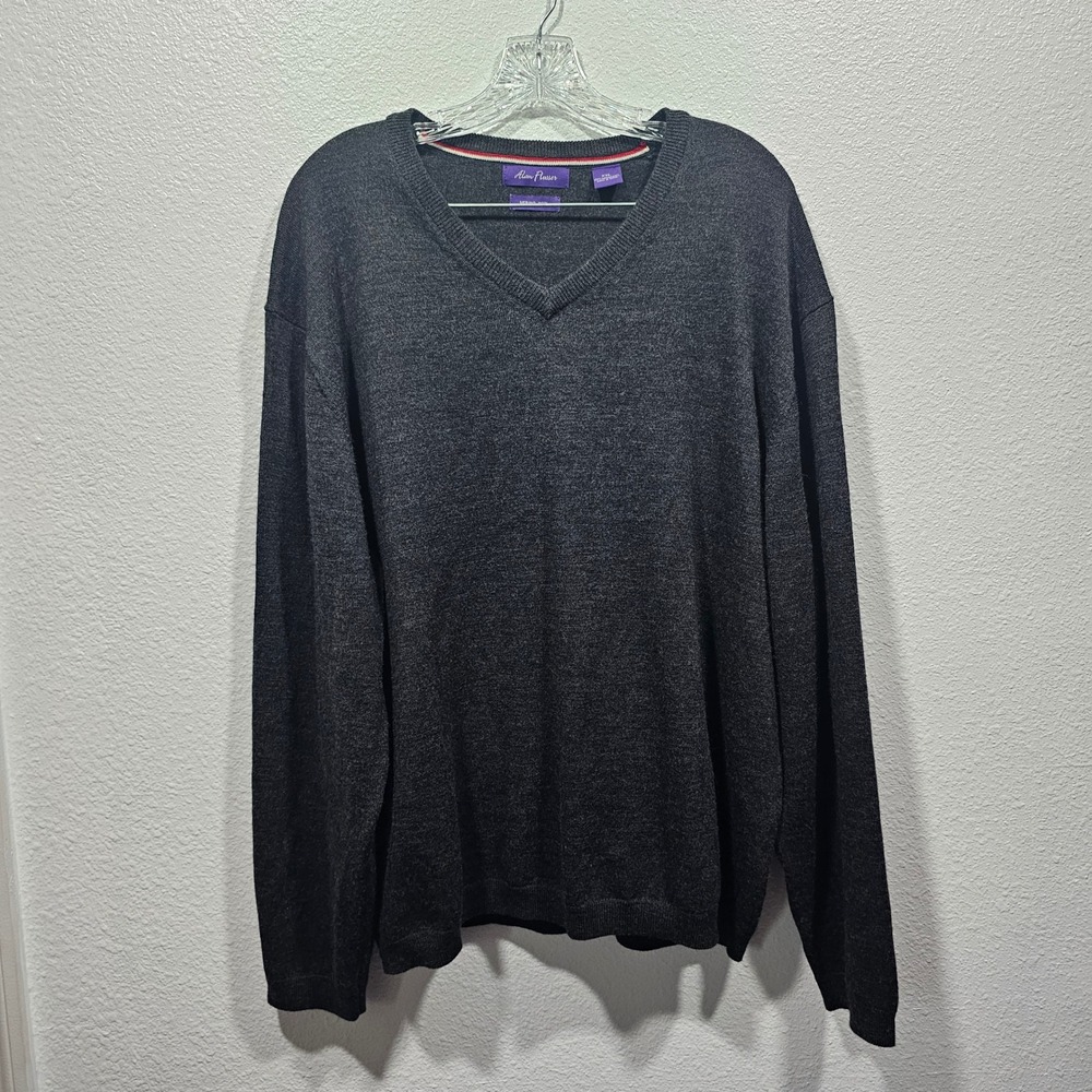 Alan Flusser Mens Charcoal Gray 100% Merino Wool V-Neck Sweater XXL Long Sleeve